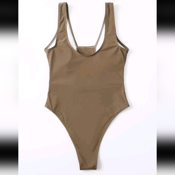 One Piece Tan Brown Cutout Small Swimsuit NWT - Picture 3 of 6